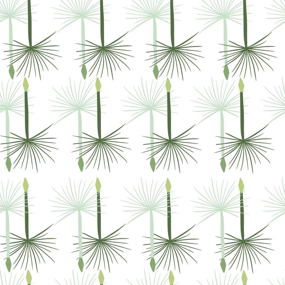 Green and blue colored dandelion flowers seamless hand drawn pattern. Isolated print with white background. vector