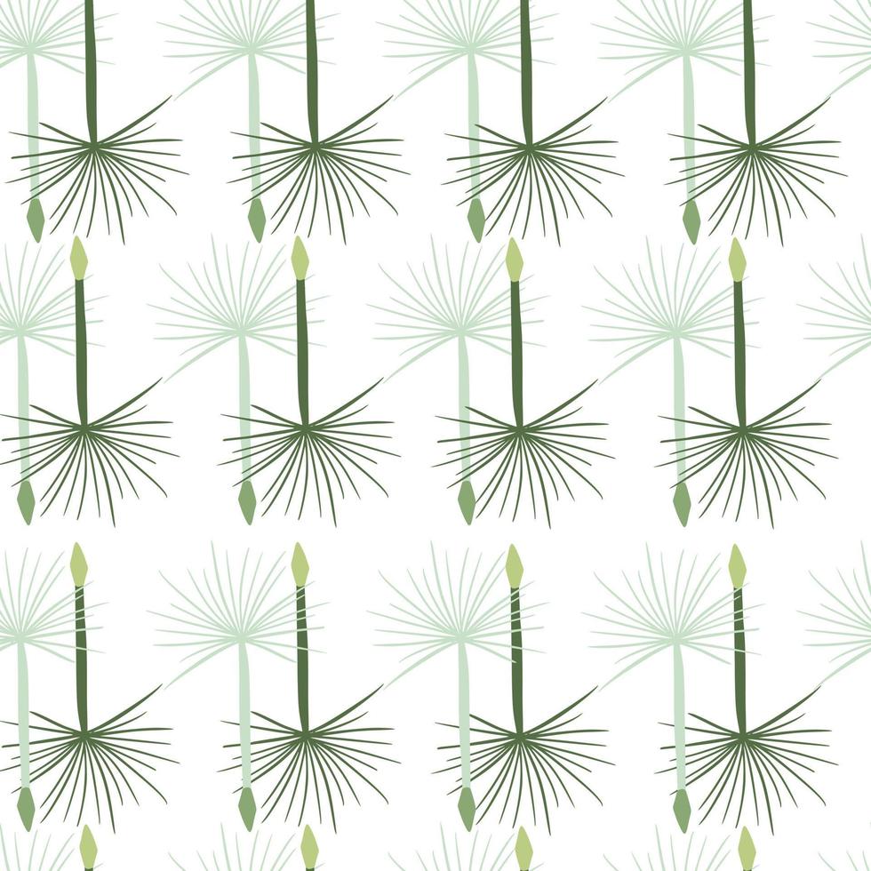 Green and blue colored dandelion flowers seamless hand drawn pattern. Isolated print with white background. vector