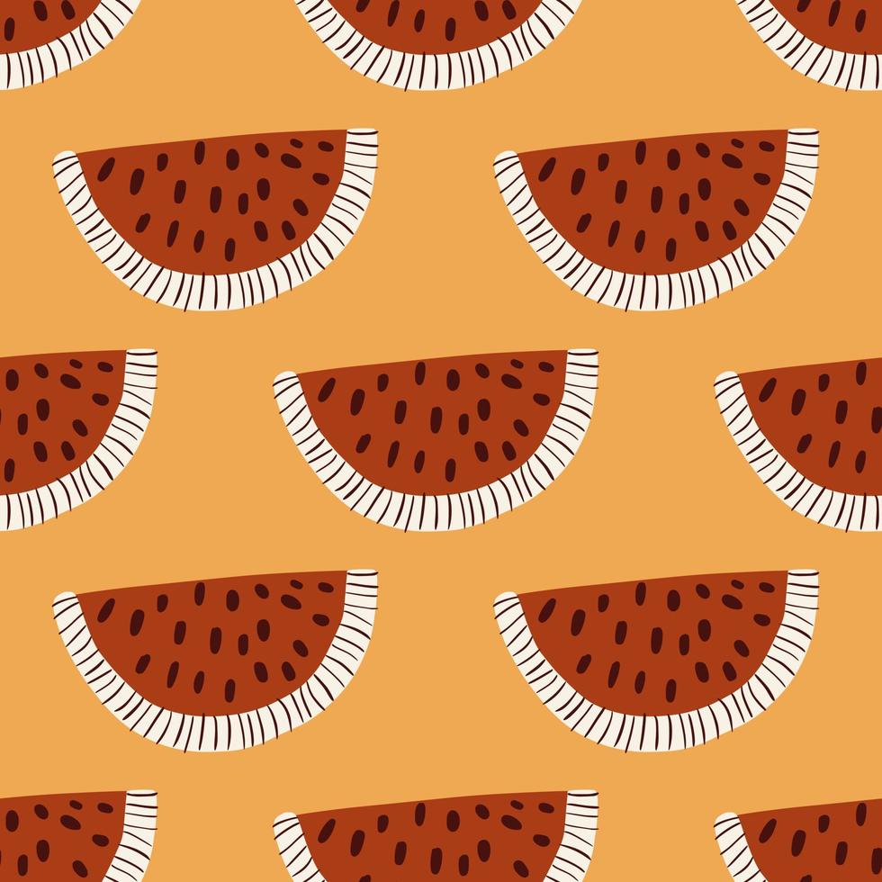 Doodle maroon lemon slices shapes seamless pattern. Orange pastel background. Nature ornament. vector