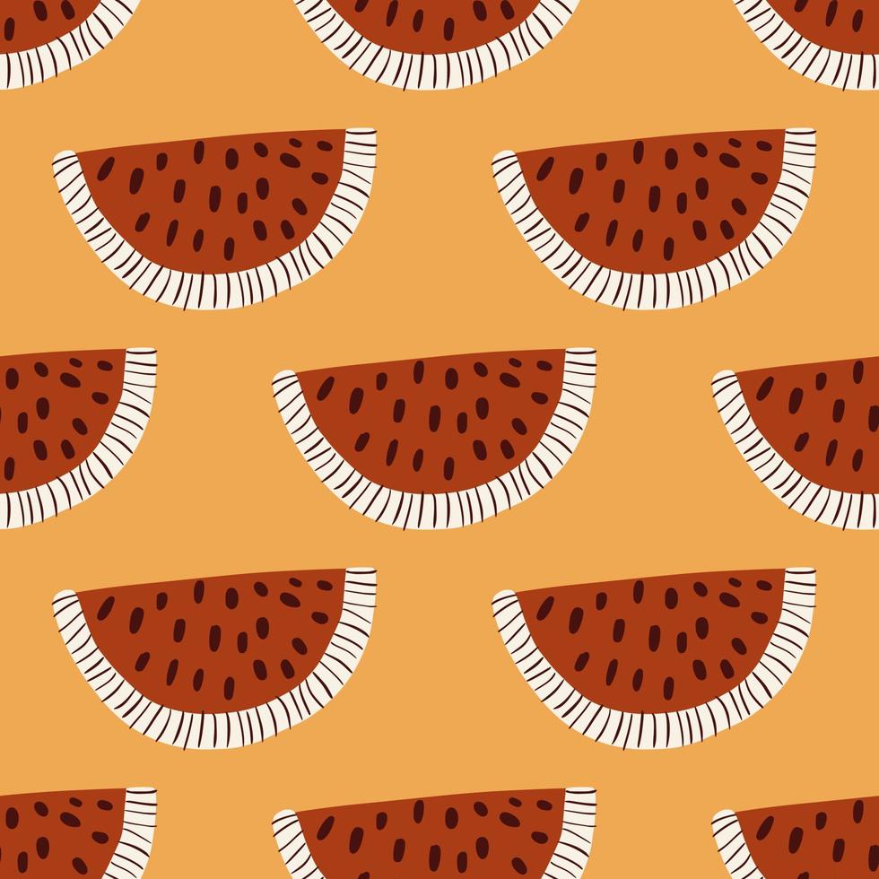 Doodle maroon lemon slices shapes seamless pattern. Orange pastel background. Nature ornament. vector