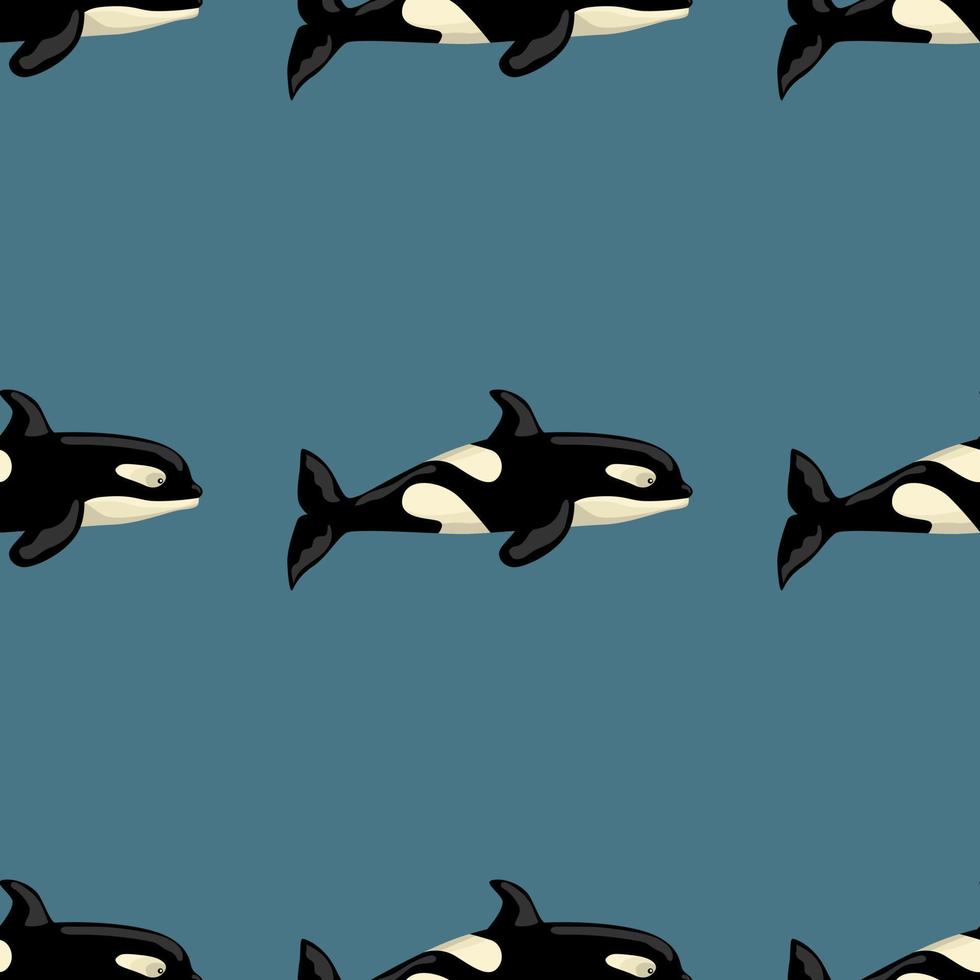 Seamless pattern Orca on blue - green background. Template of cartoon character of ocean for children. vector