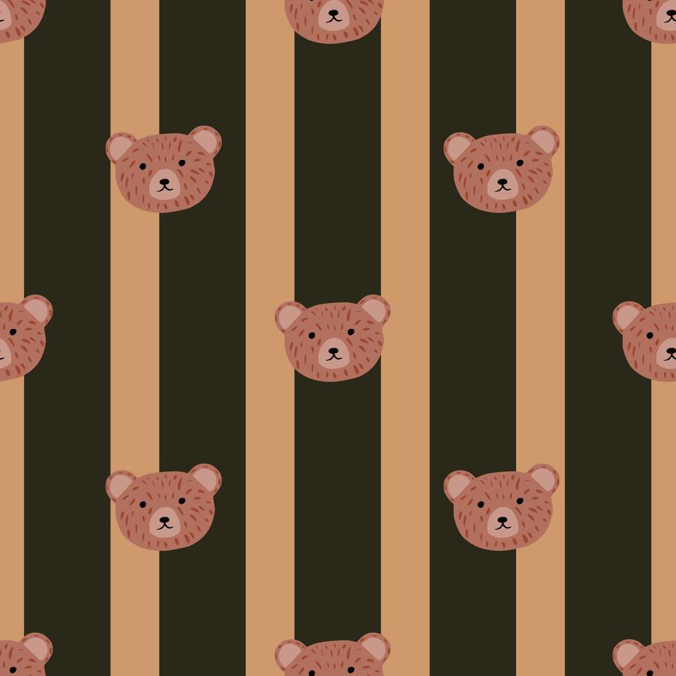 patrón de oso sin costuras en estilo a mano alzada. animales de cabeza sobre fondo colorido. ilustración vectorial para textiles. vector