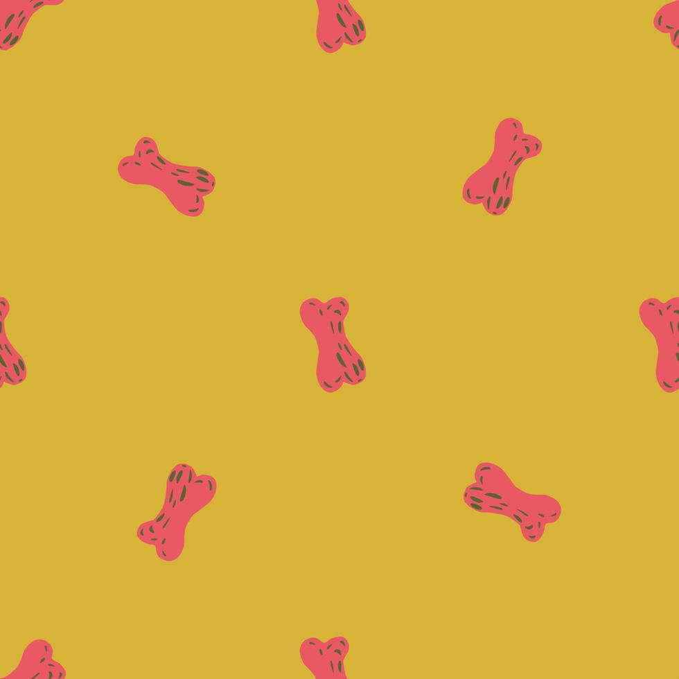 Simple pink bones silhouettes seamless halloween pattern. Yellow pale background. Cartoon design. vector