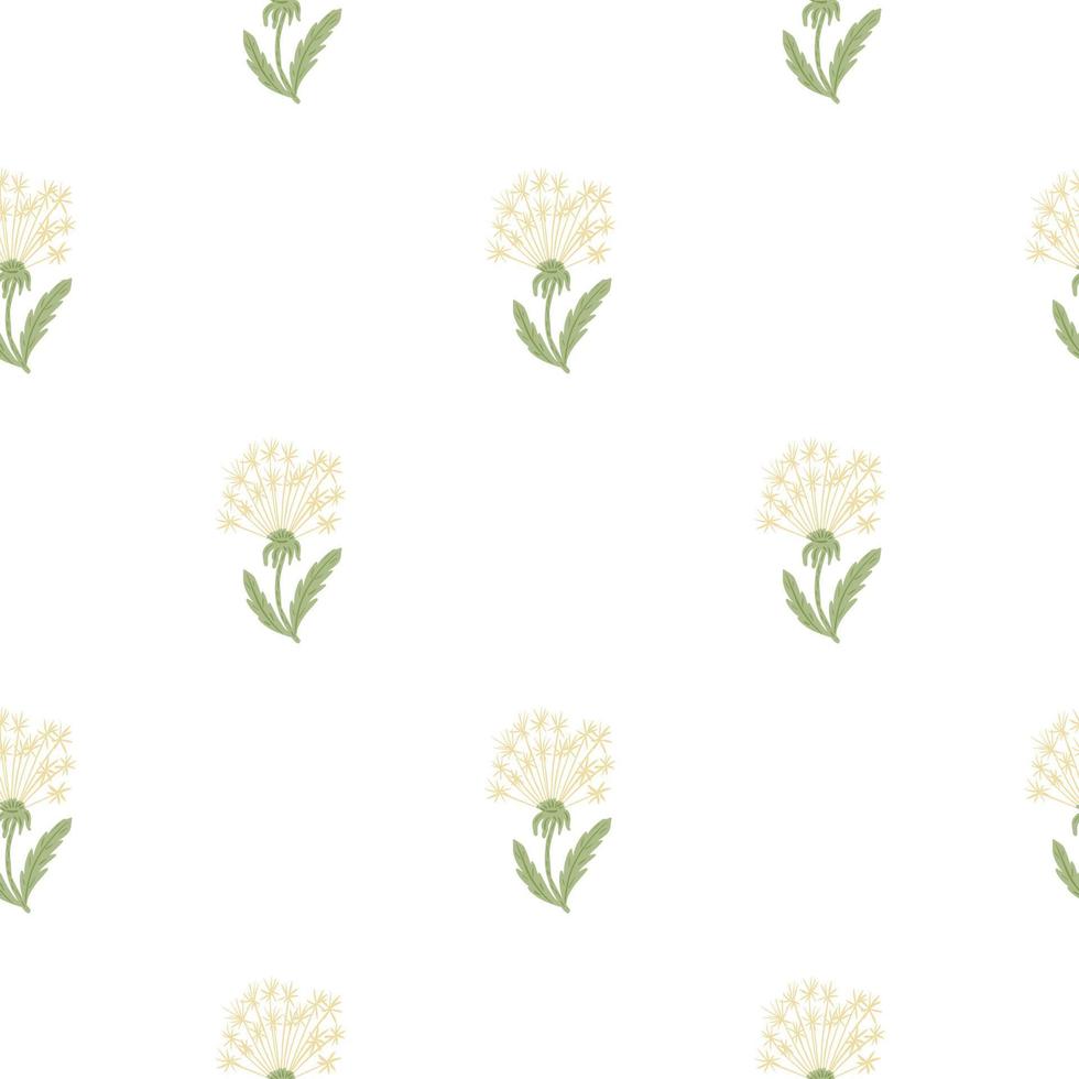 Isolated seamless pattern in minimalistic style with pink dandelion print. WHite background. Simple style. vector