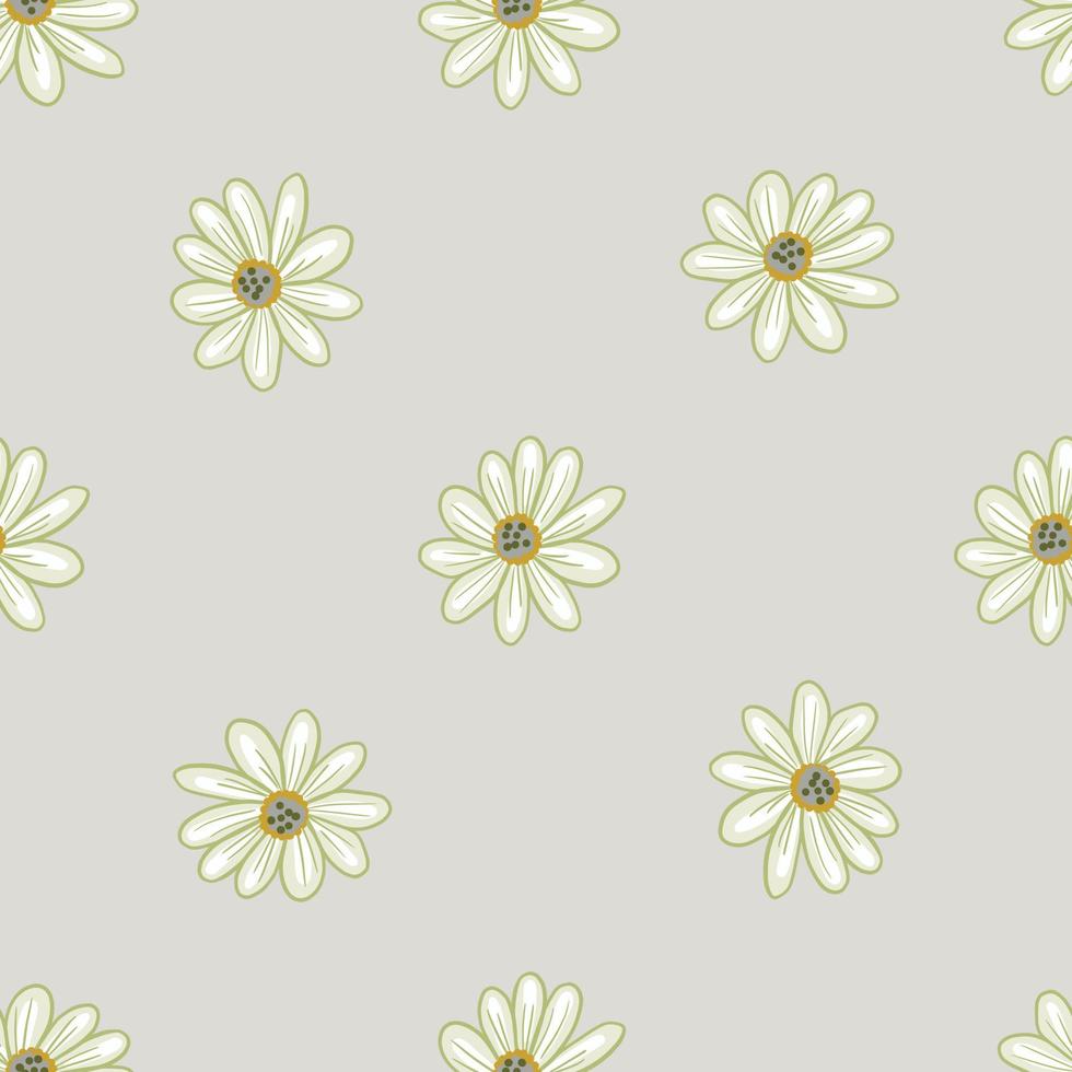 Minimalistic pastel tones seamless pattern with botanical daisy flowers shapes. Grey background. Doodle print. vector