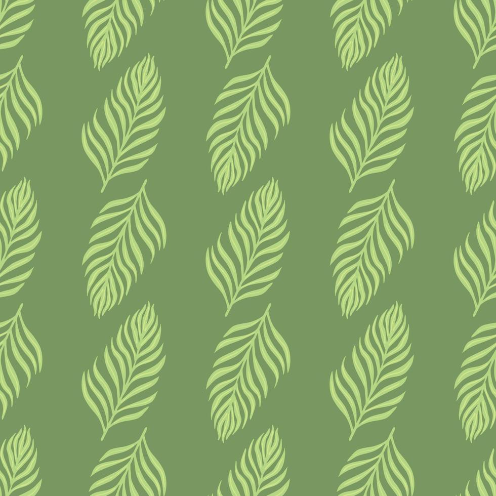 Exotic nature seamless doodle pattern with simple green fern silhouettes. Pastel tones exotic foliage artwork. vector