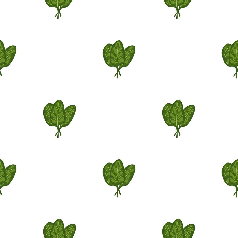 Seamless pattern bunch spinach salad on white background. Minimalistic ornament with lettuce. vector