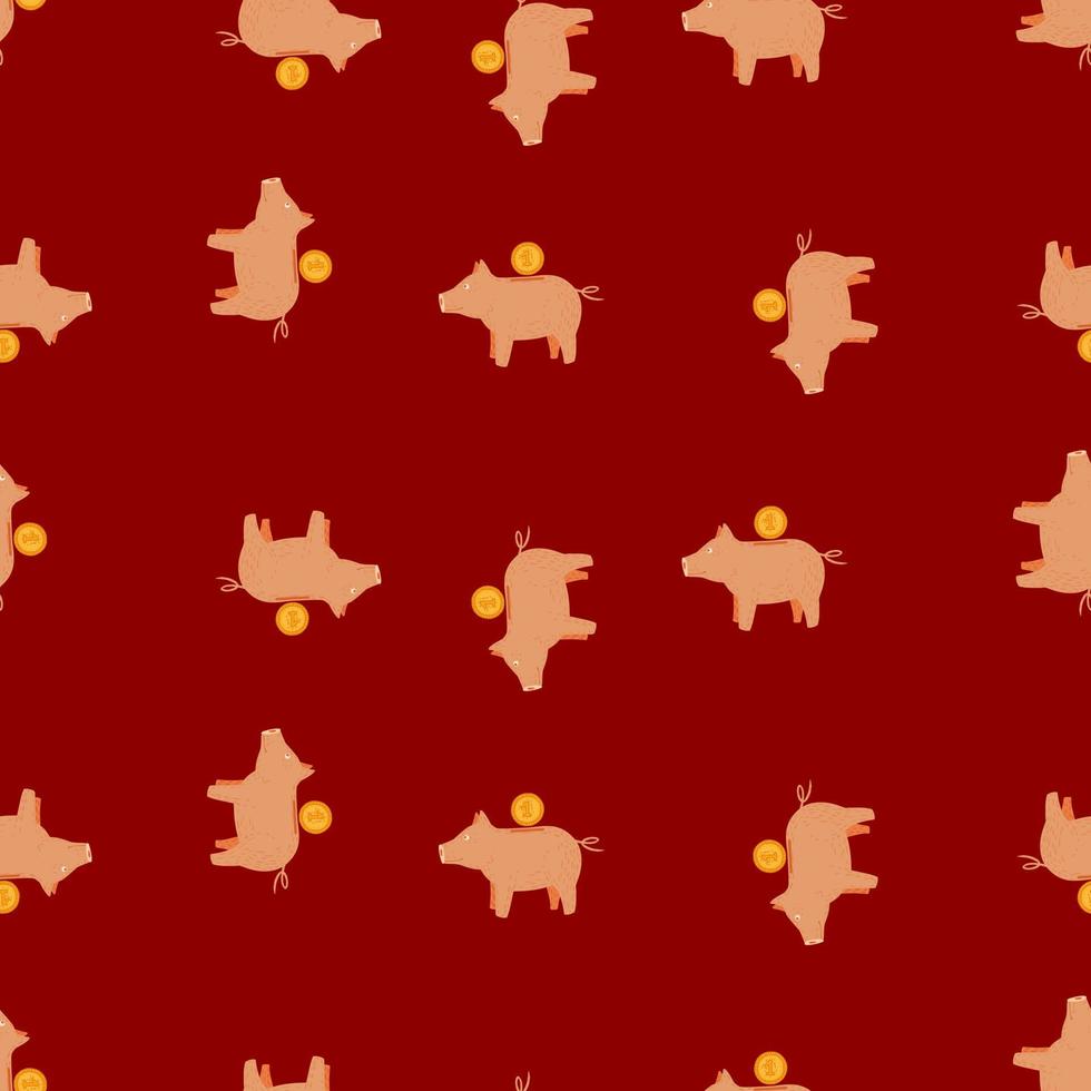 Piggy bank seamless pattern. Funny financial toy background. vector