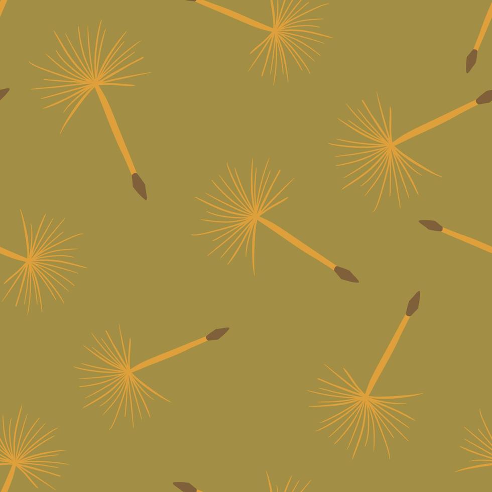 Autumn tones seamless pattern with orange random dandelion elements print. Beige background. vector