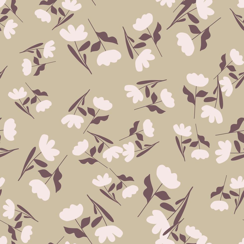 Seamless pattern with random white flowers ditsy print. Vintage style. Beige background. Random print. vector