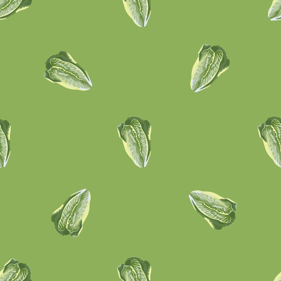 Seamless pattern lettuce Romano on bright green background. Minimalism texture with salad. vector