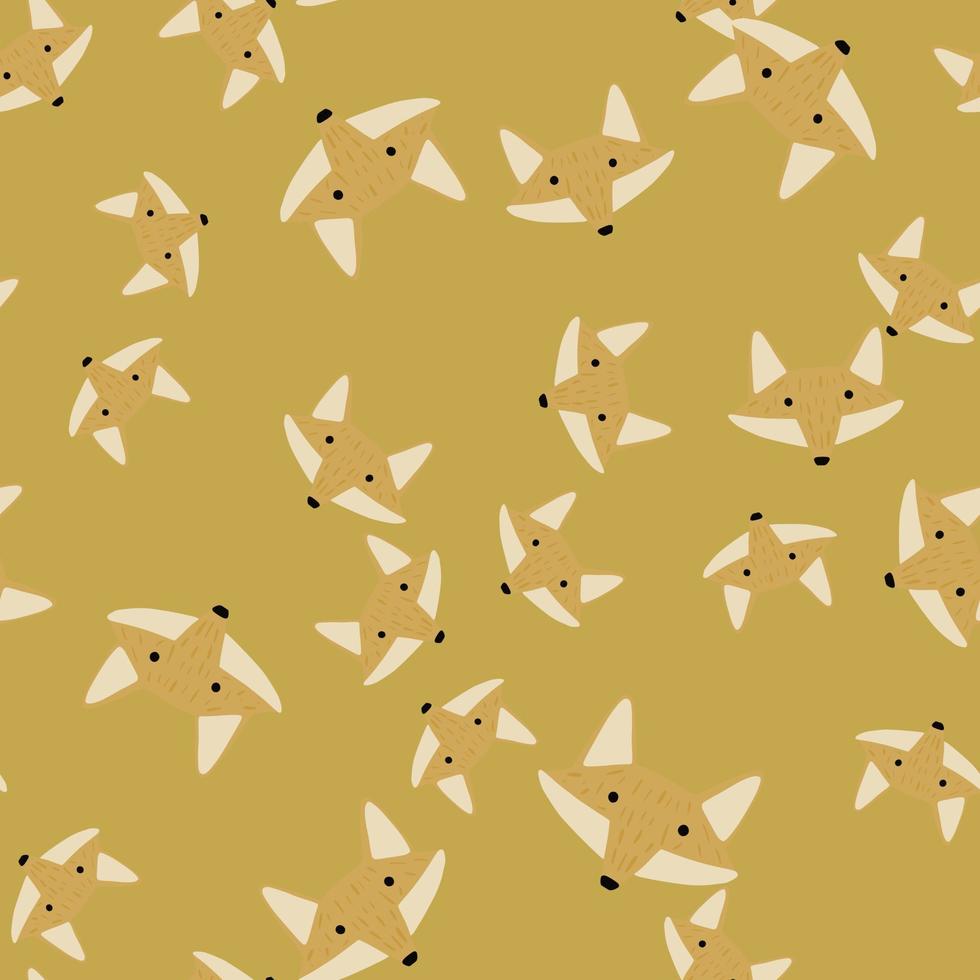 Fox pattern seamless in freehand style. Head animals on colorful background. Vector illustration for textile.