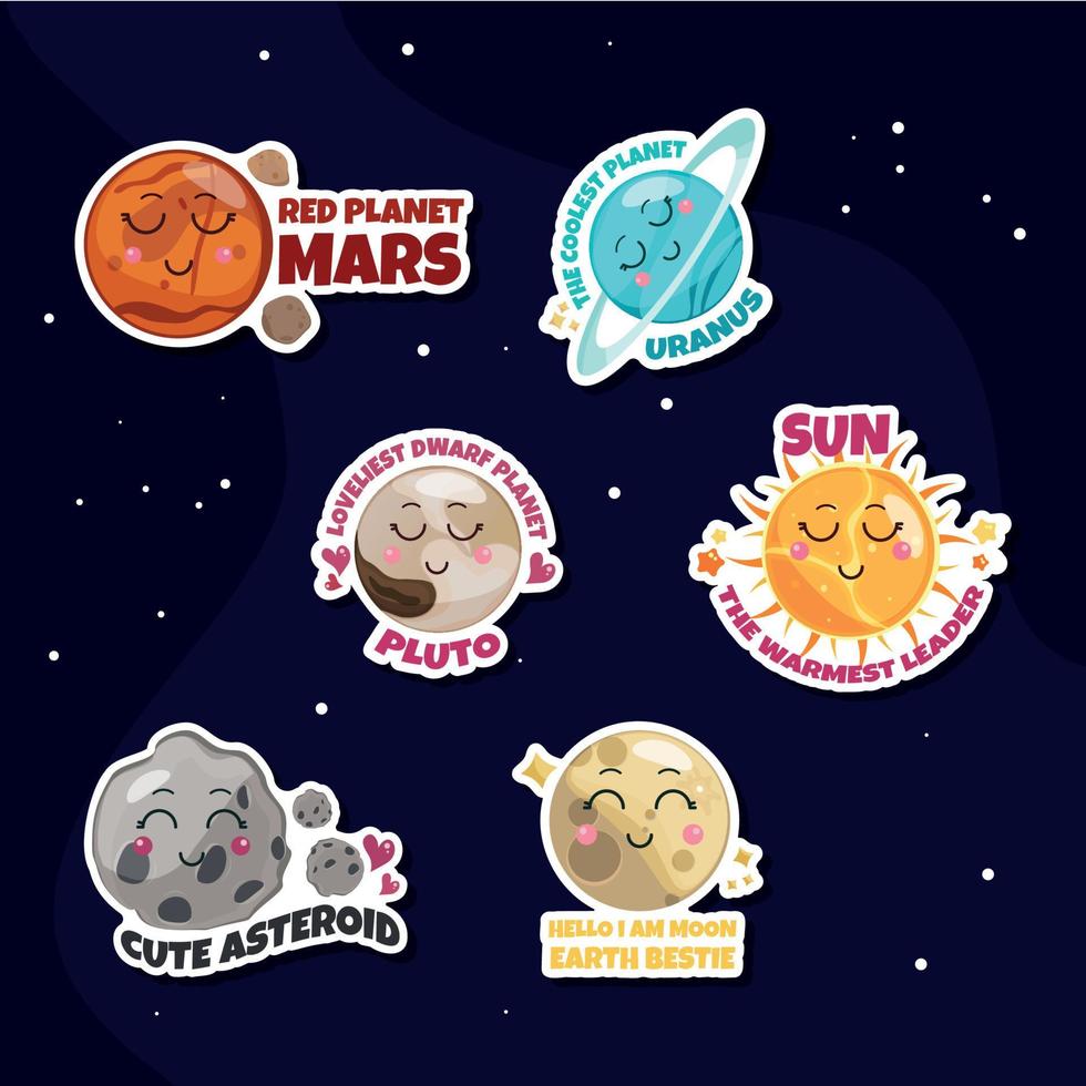 Cute Character Celestial Bodies Sticker Set Collection vector