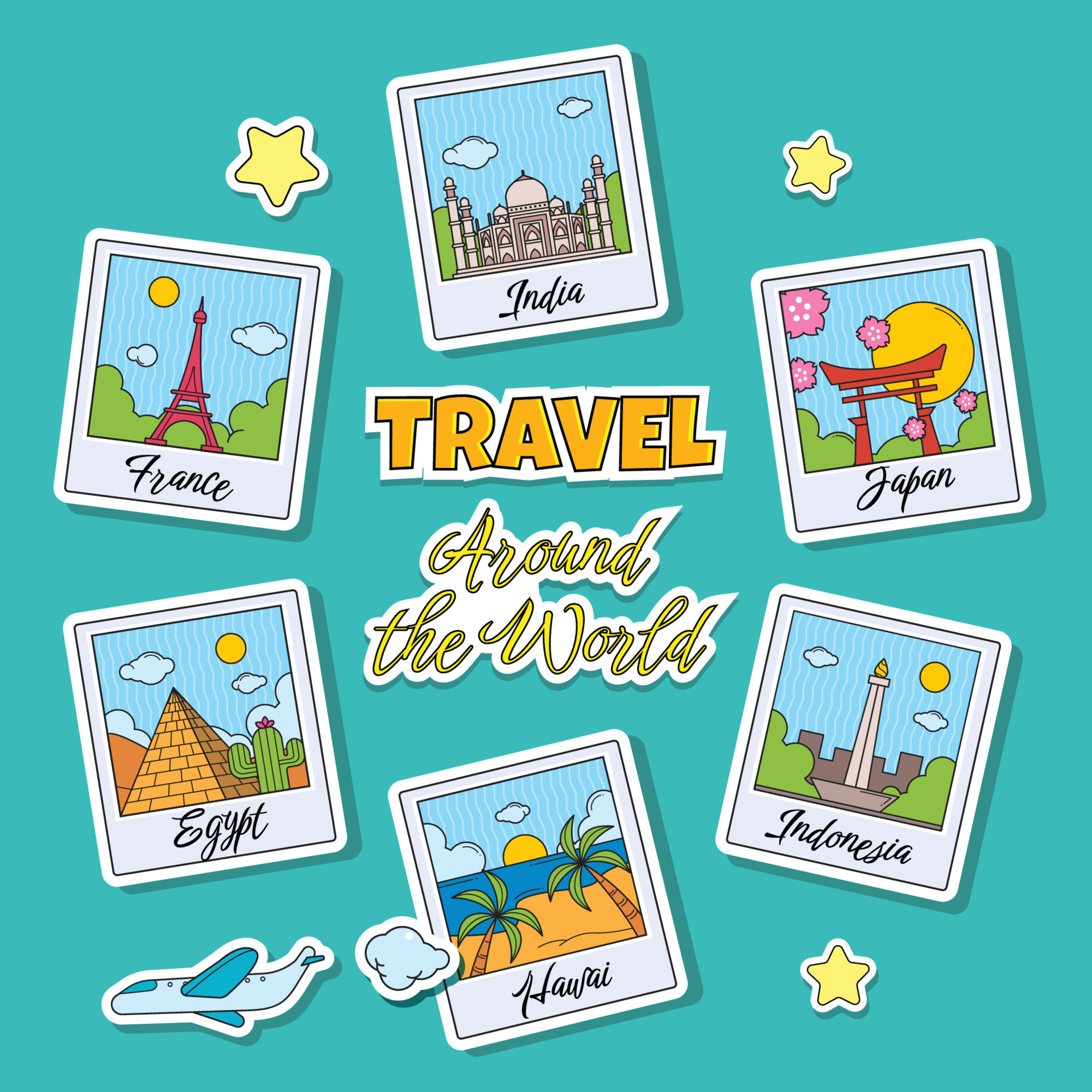 World Travel Sticker Set Collection with Polaroid Style 5588219