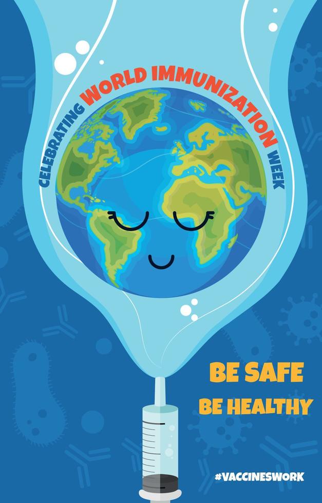 Immunization Week Concept with Earth Having Vaccinated vector