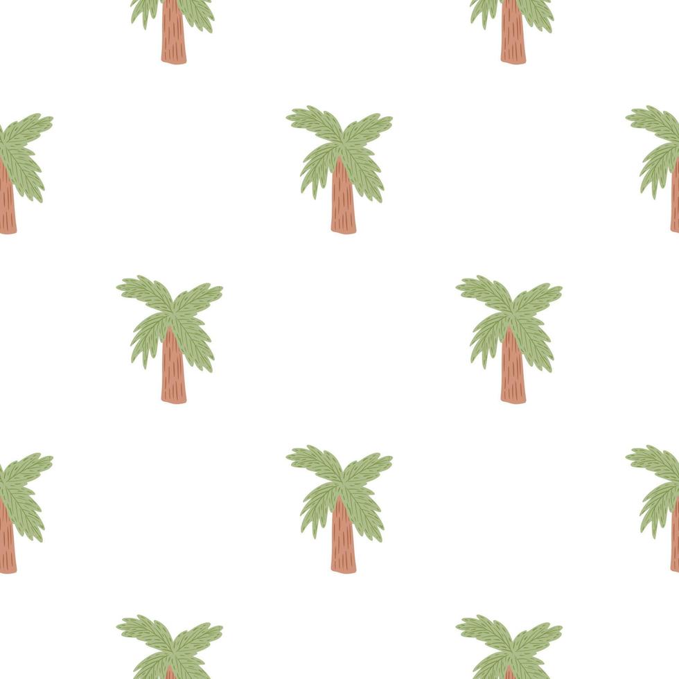 Isolated seamless hawaiian pattern with cartoon simple green and brown colored palm tree shapes. vector