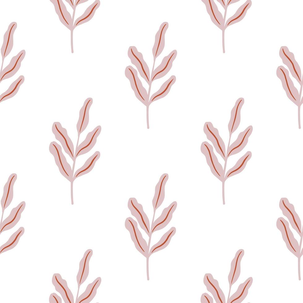 Isolated seamless doodle pattern with botanic beige foliage silhouettes. White background. Hand drawn print. vector