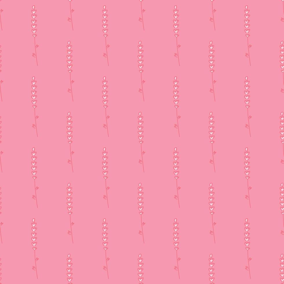 Pink seamless aromatic herb pattern with doodle lavender branches ornament. Abstract botany artwork. vector
