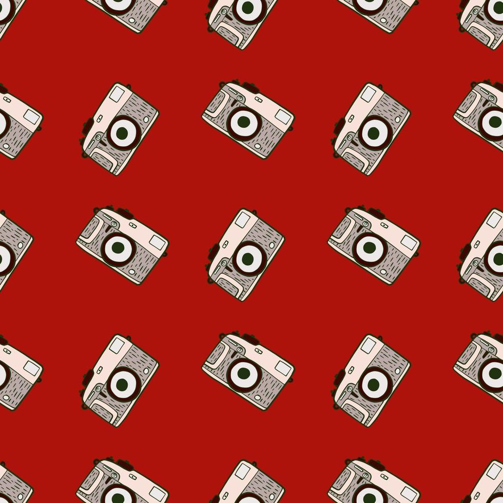Photo camera vintage seamless pattern. Retro photo cameras design. Repeated texture in doodle style. vector