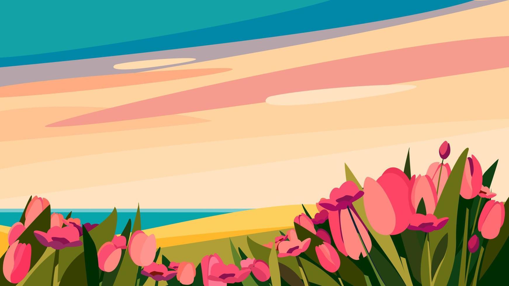 Pink flowers on the meadow. vector