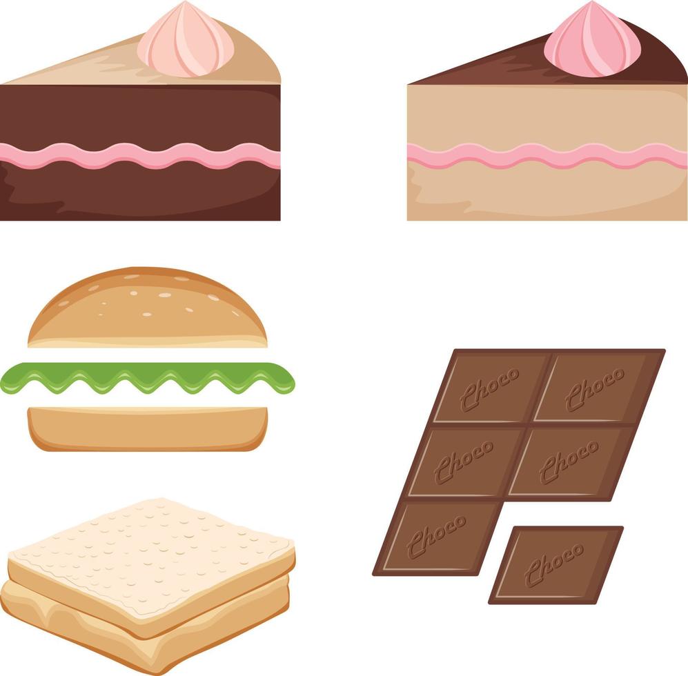 Isolated Pastry, burger, Piece of bread and chocolate vector