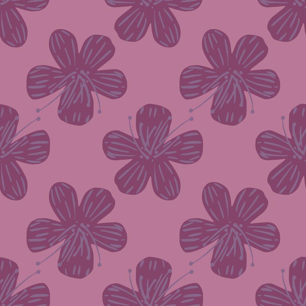 FLora seamless pattern with purple hand drawn flowers ornament. Light violet background. vector