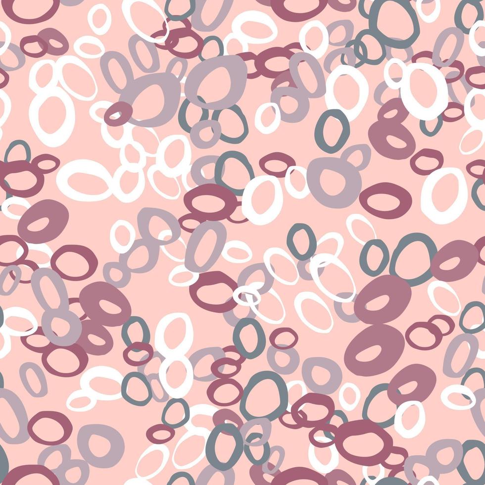 Geometric seamless abstract pattern with rings silhouettes. White, pink and purple tones colored abstract ornament on pink background. vector