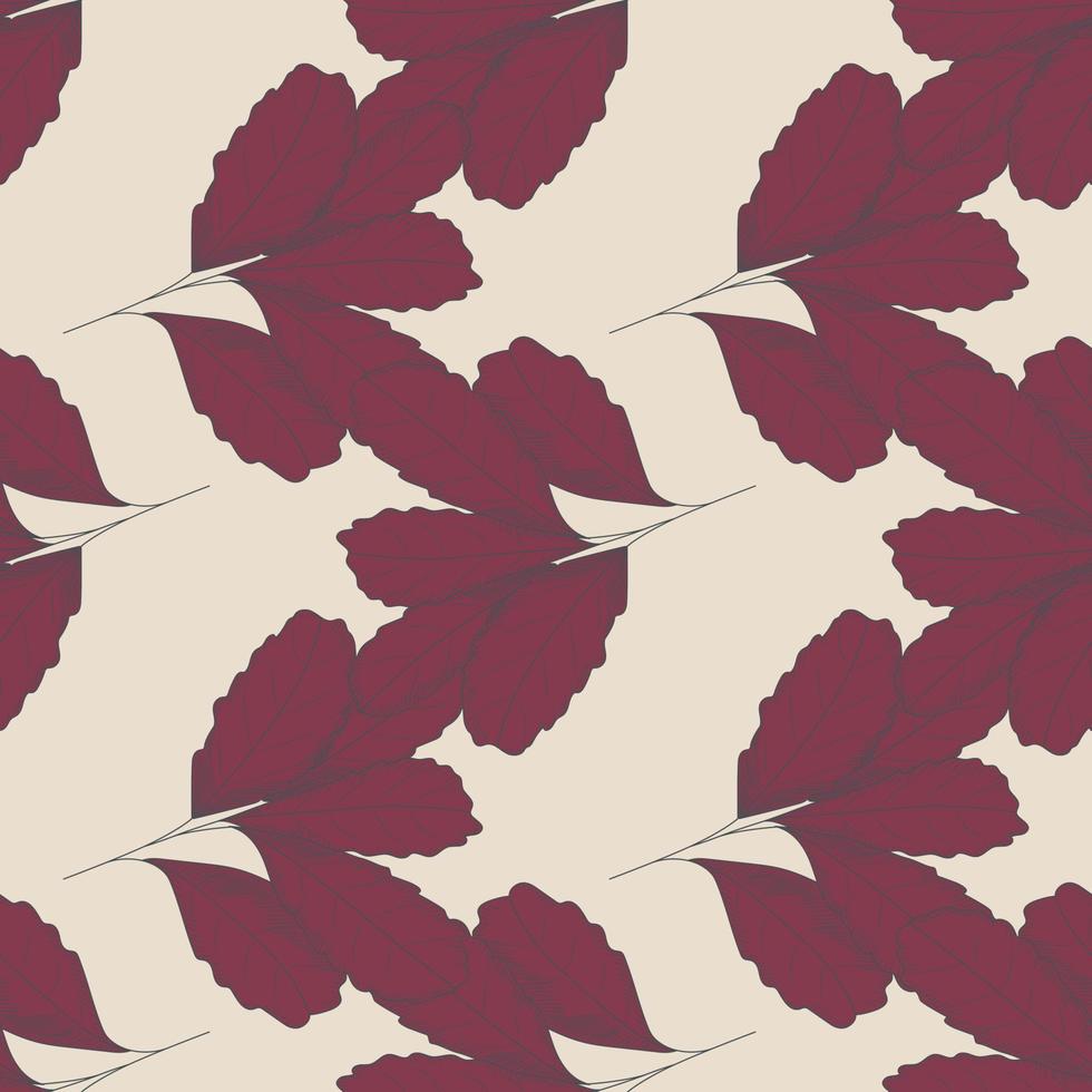 patrón transparente de hoja roja vintage sobre fondo claro. telón de fondo de hojas de árbol. papel tapiz floral de otoño. vector