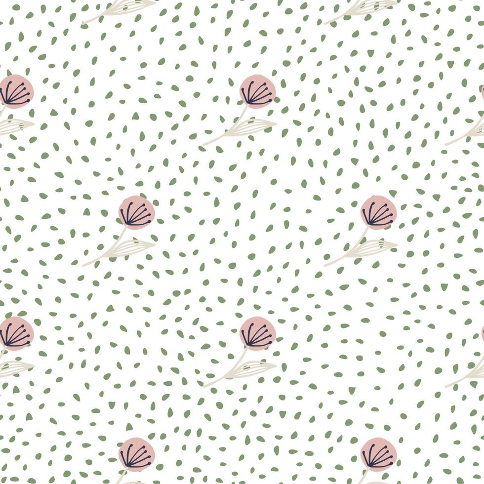 Doodle dandelion on seamless pattern on dots background. Botanical wallpaper. vector