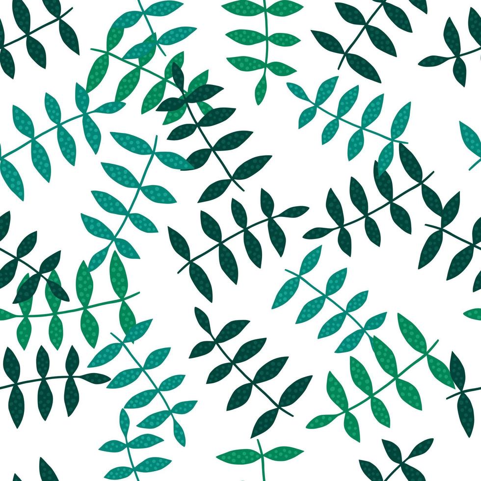 Green branch seamless pattern isolated on white background. Soft botanical backdrop. Abstract floral ornament. vector
