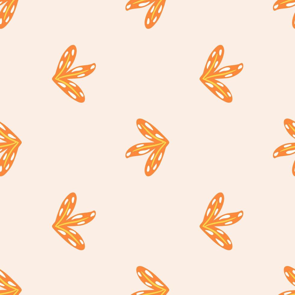 Orange doodle simple leaves hand drawn seamless pattern. Pastel background. Hand drawn style. Botanic artwork. vector