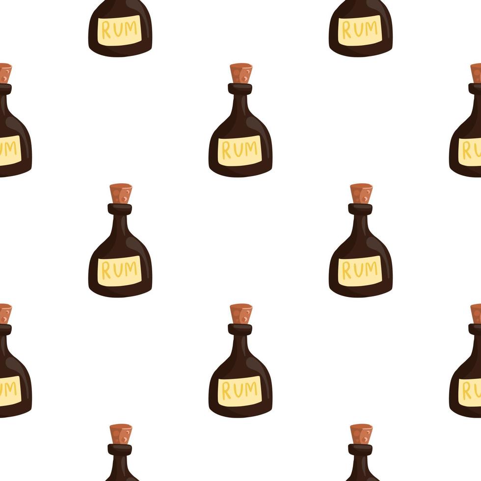 Isolated doodle seamless pattern with brown rum bottle elements. White background. Pub drink backdrop. vector