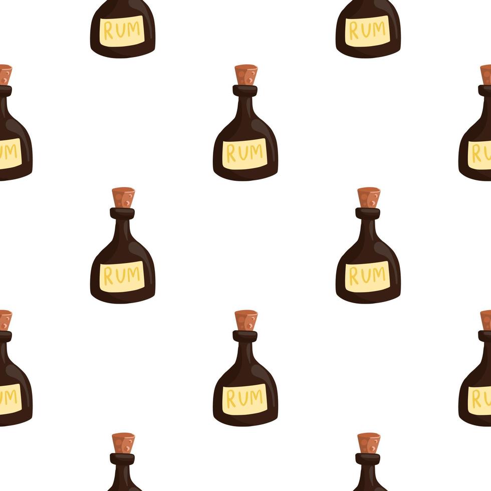 Isolated doodle seamless pattern with brown rum bottle elements. White background. Pub drink backdrop. vector