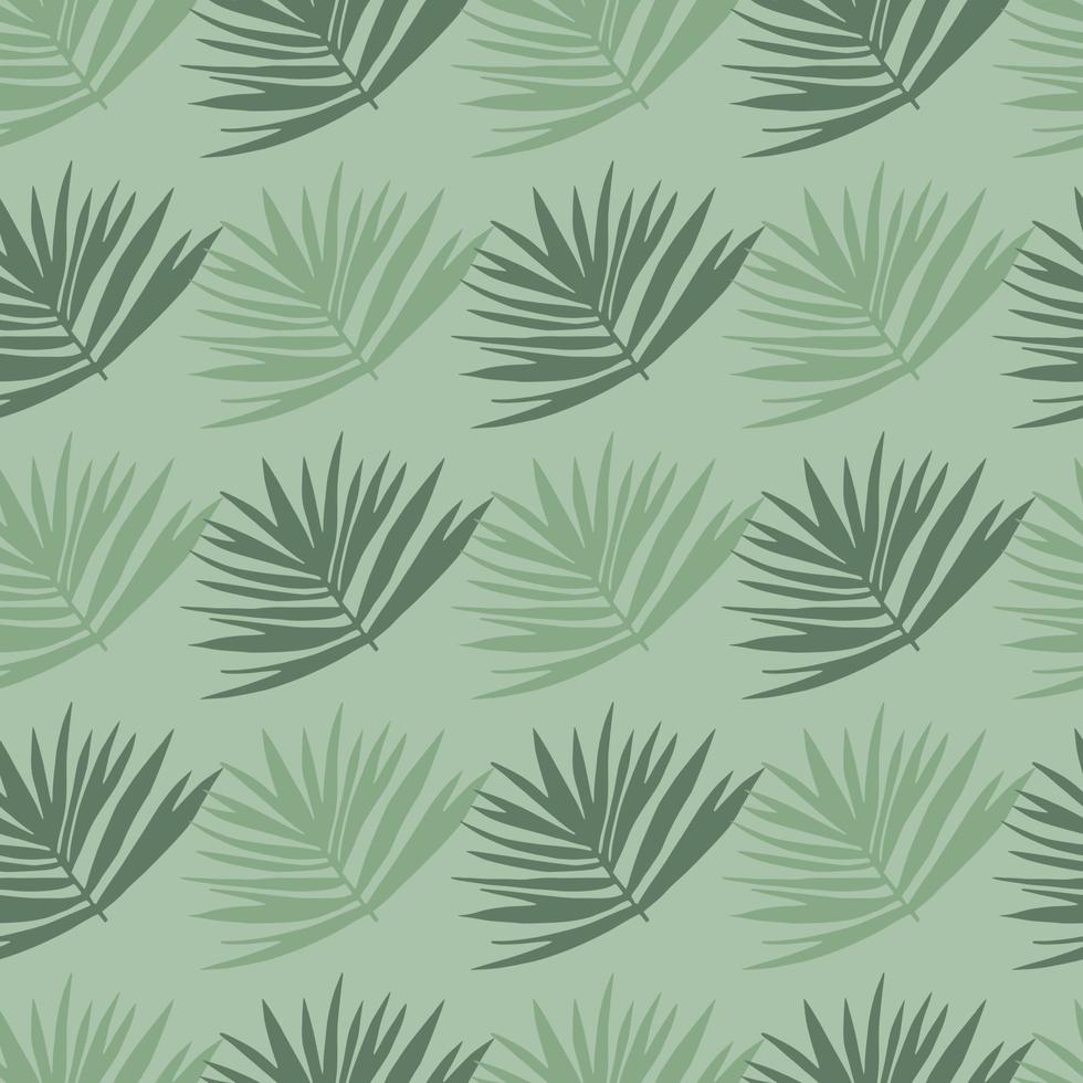 Pastel pale seamless pattern with tropic leaf cluster silhouettes. Green palette floral stylized print. vector