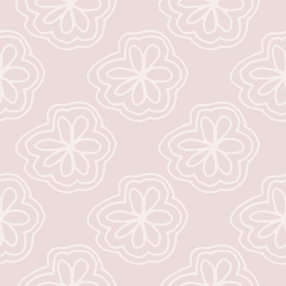 Ouline white flower bloom seamless pattern on light background