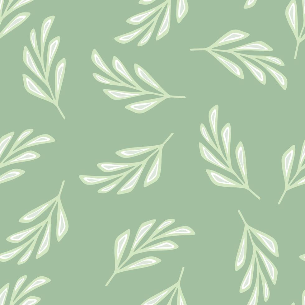 Nature seamless pattern with white random geometric branches elements. Light green background. vector