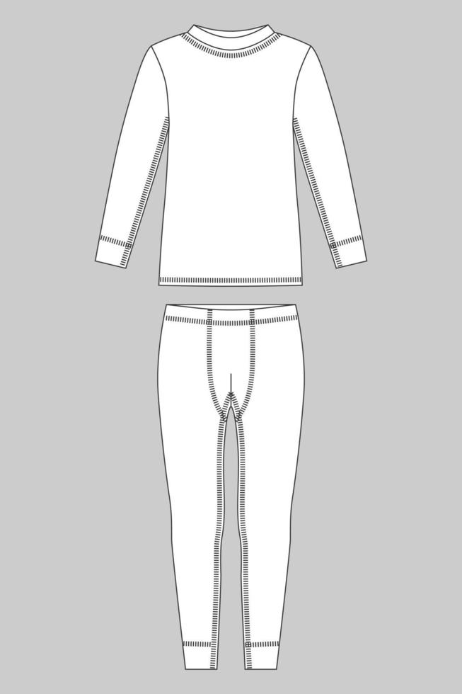 Unisex winter thermal underwear on gray background. Isolated sweatshirt and pants. Blank templates of long sleeve t-shirt and leggings. vector