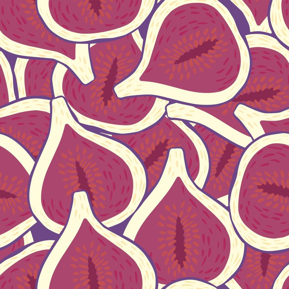 Seamless abstract pattern with bright fig simple shapes. Creative fruit food artwork. vector