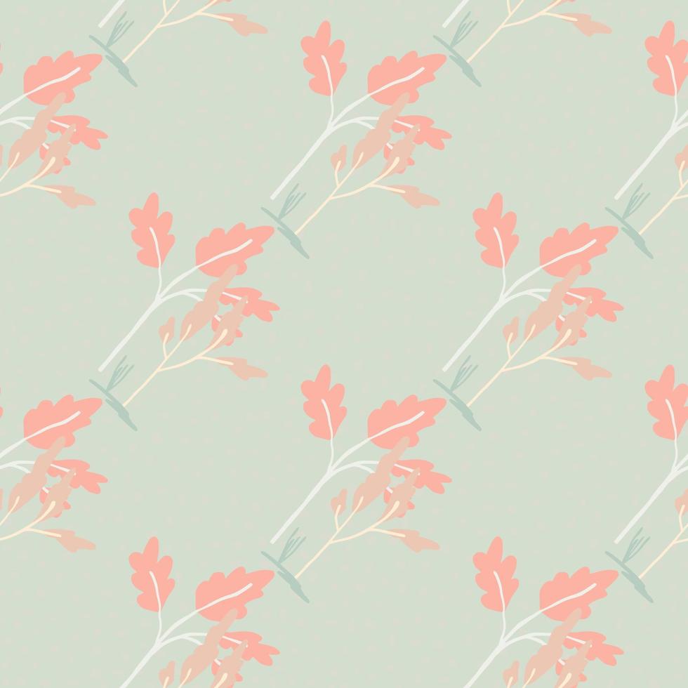 hojas ramas siluetas de patrones sin fisuras. ornamento botánico rosa sobre fondo gris pastel. diseño minimalista. vector