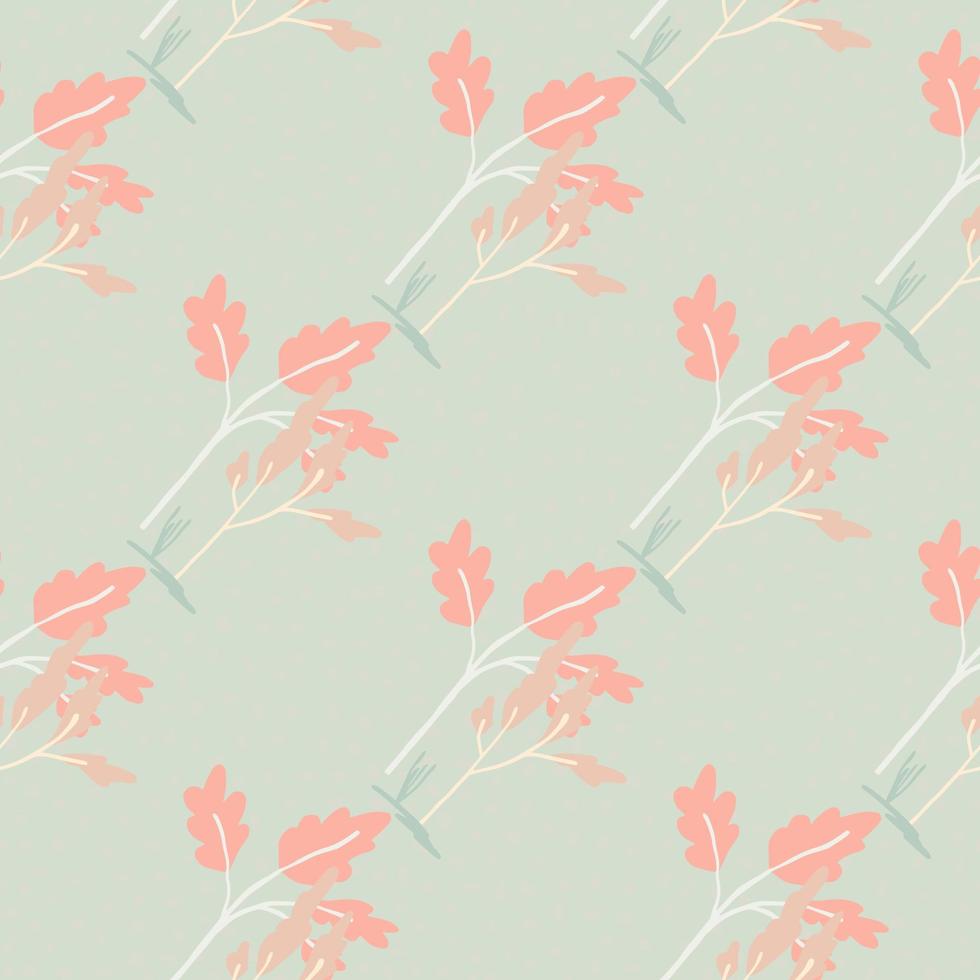 Leaf branches silhouettes seamless pattern. Pink botanic ornament on pastel grey background. Minimalistic design. vector