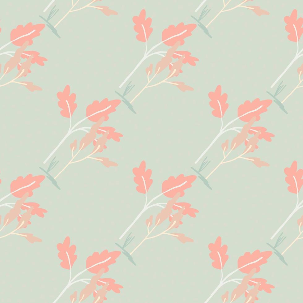 Leaf branches silhouettes seamless pattern. Pink botanic ornament on pastel grey background. Minimalistic design. vector