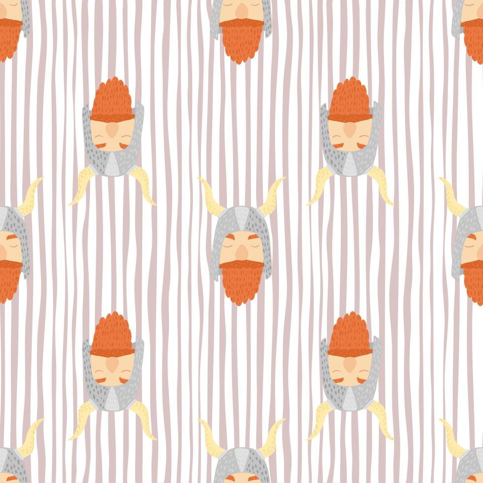 Woodland scandi seamless pattern with simple orange viking print. Striped light background. vector