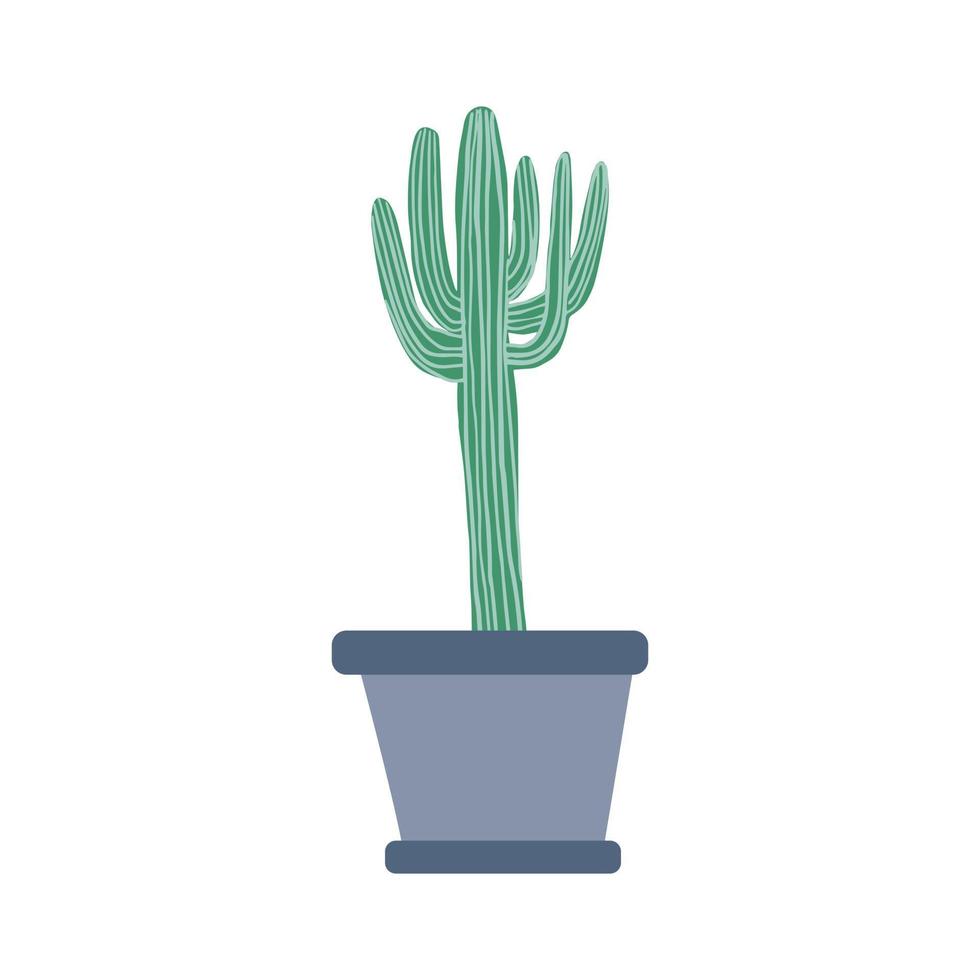 gran planta de interior en estilo garabato. lindo cactus verde espinoso en macetas. vector