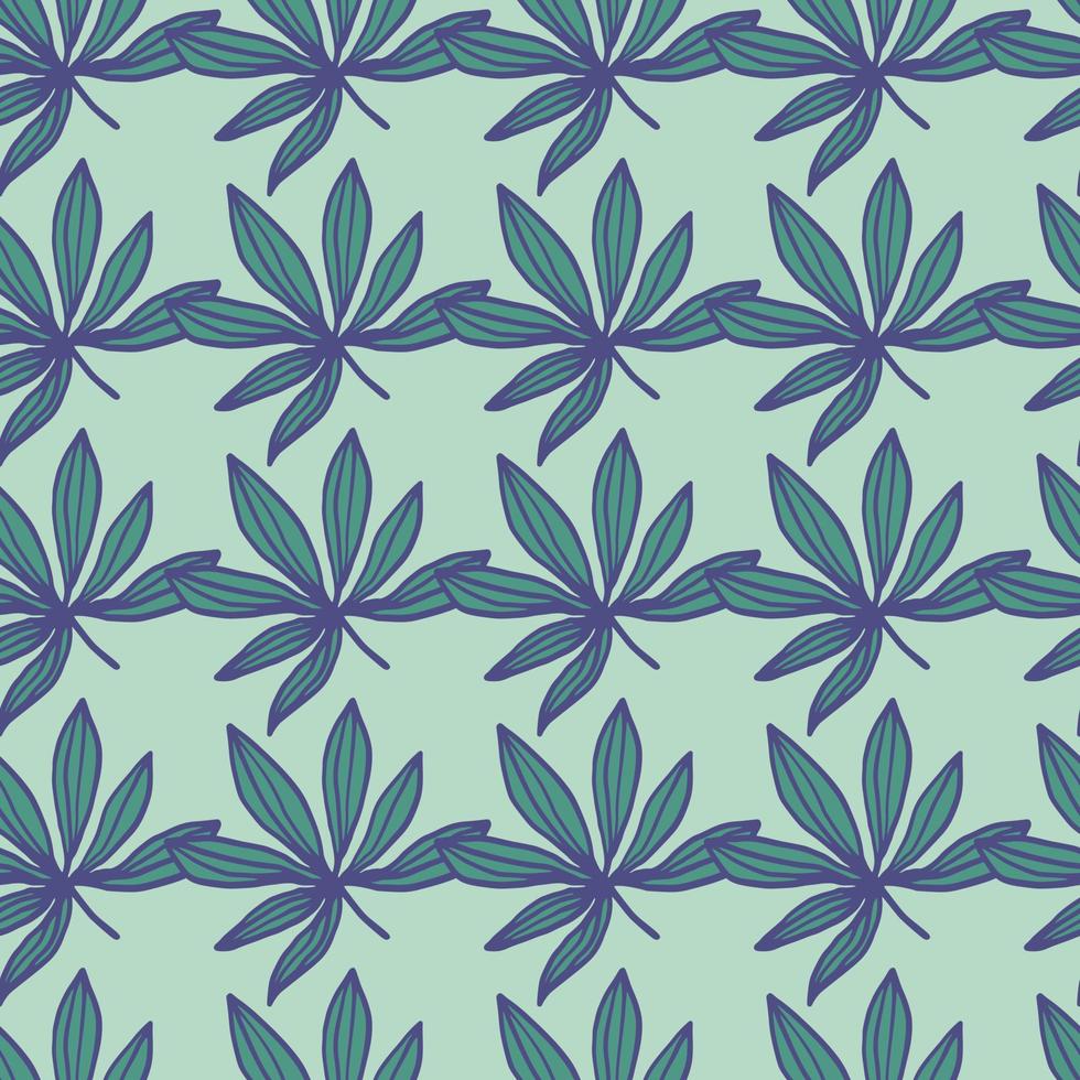 Geometric seamless drug sheet pattern. Cannabis leafs in green and blue colors with light pastel background. vector