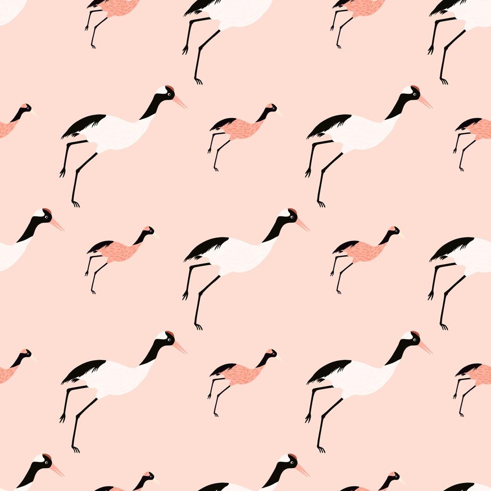 Decorative animal seamless pattern in pink and white tones with crane bird ornament. Cute zoo backdrop. vector