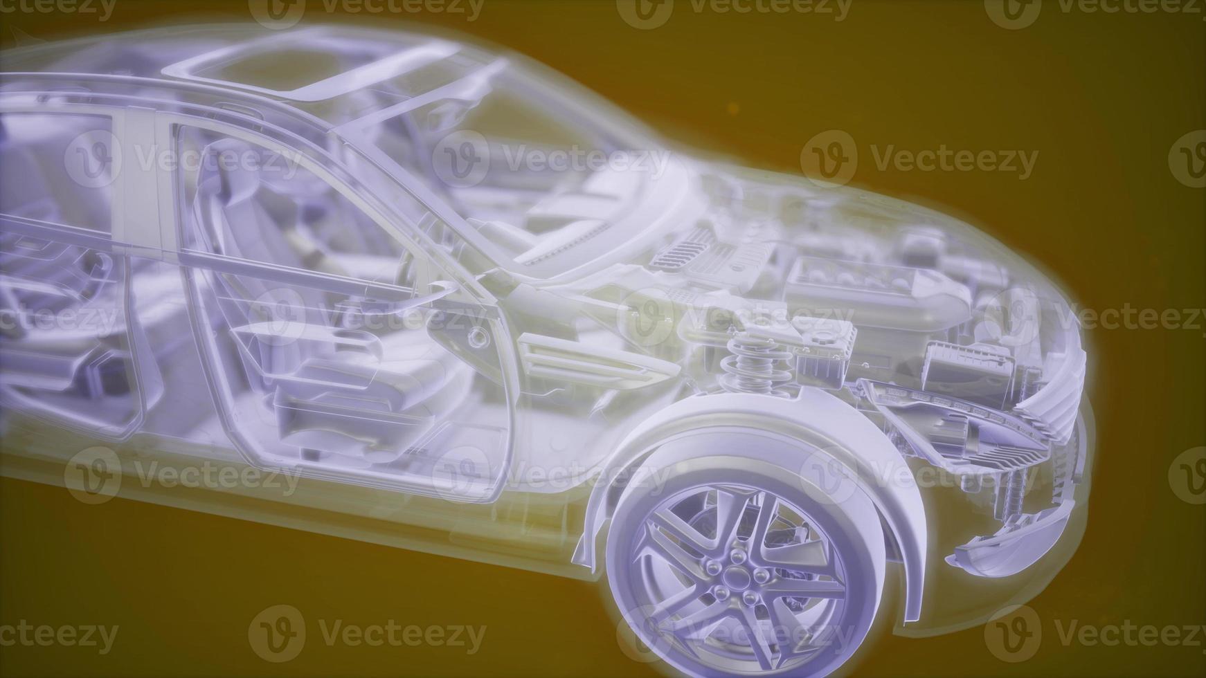 Holographic animation of 3D wireframe car model with engine photo
