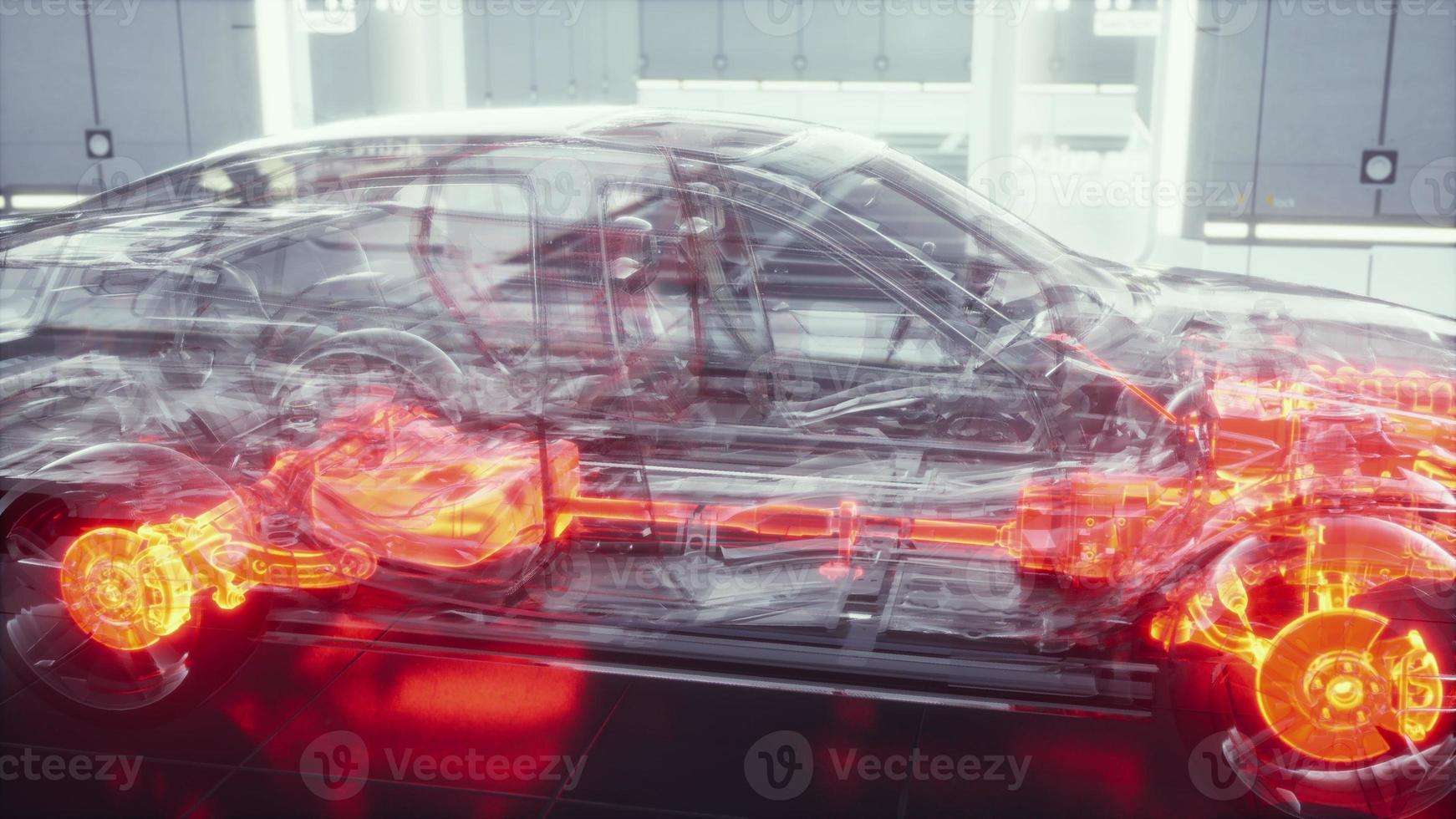 transparent car with engine in laboratory photo