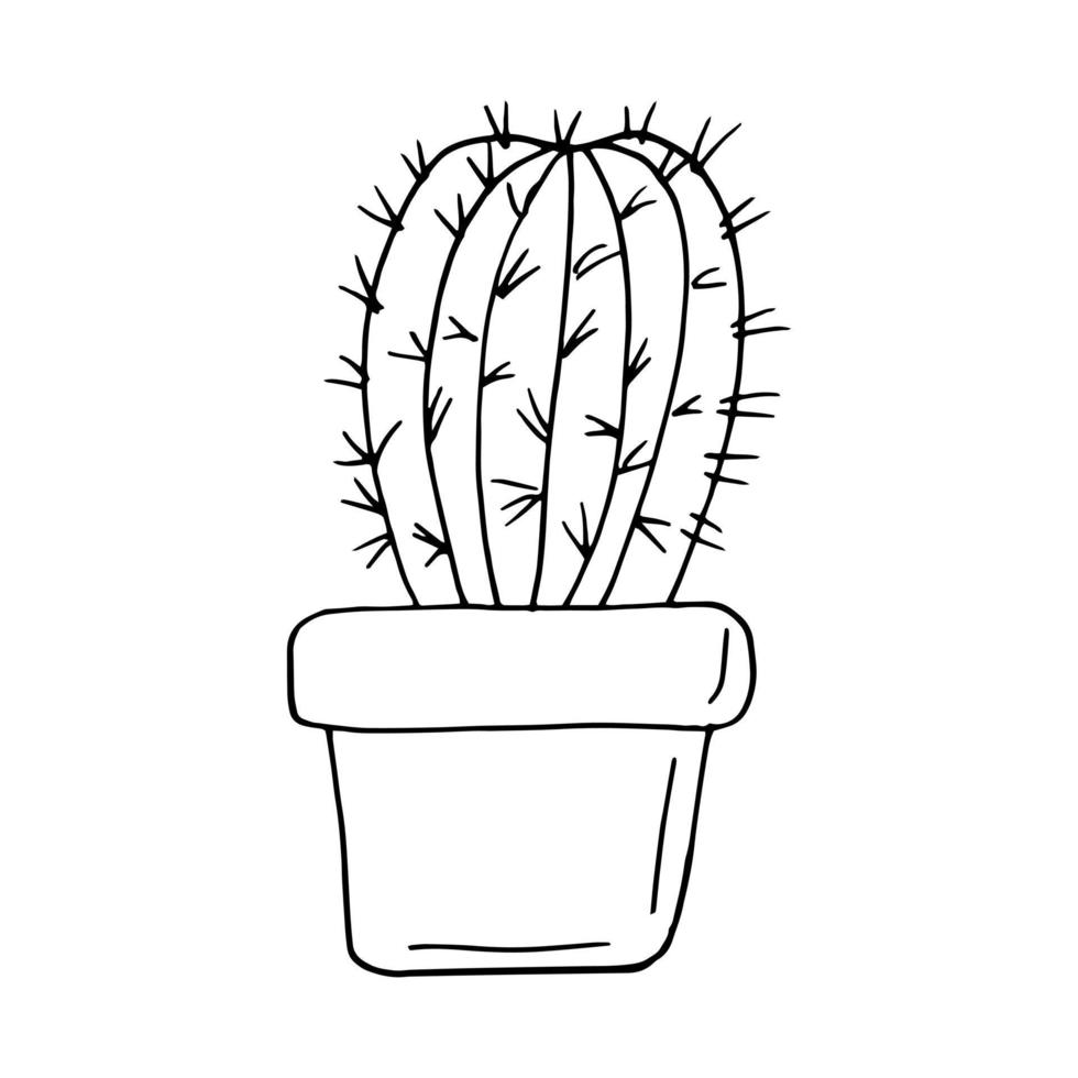 cactus en un icono de olla dibujado a mano. , minimalismo, escandinavo, monocromo, nórdico. pegatina, planta, flor, suculenta. vector