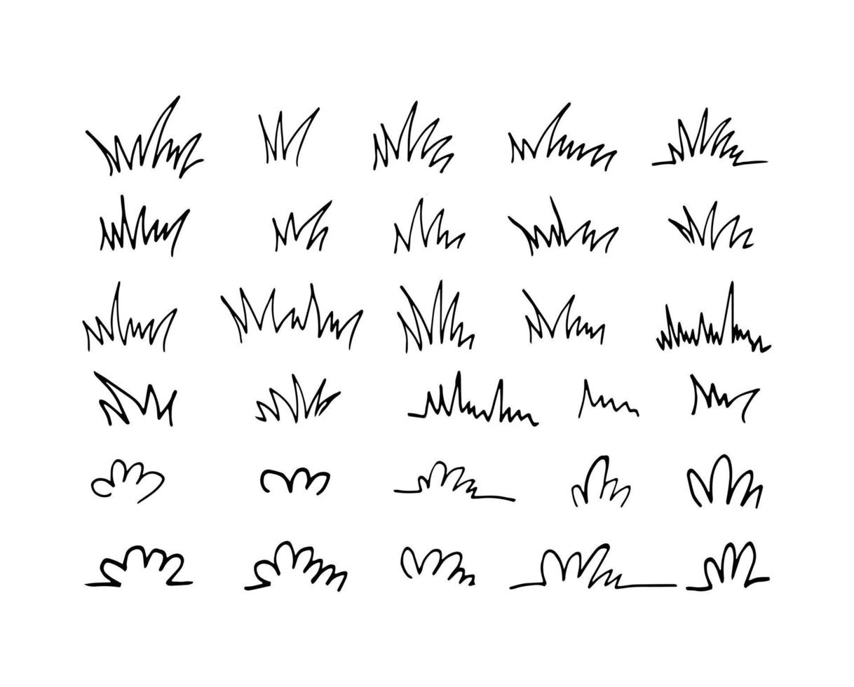 grass set hand drawn doodle, . line art, nordic, scandinavian, minimalism monochrome decor element collection vector