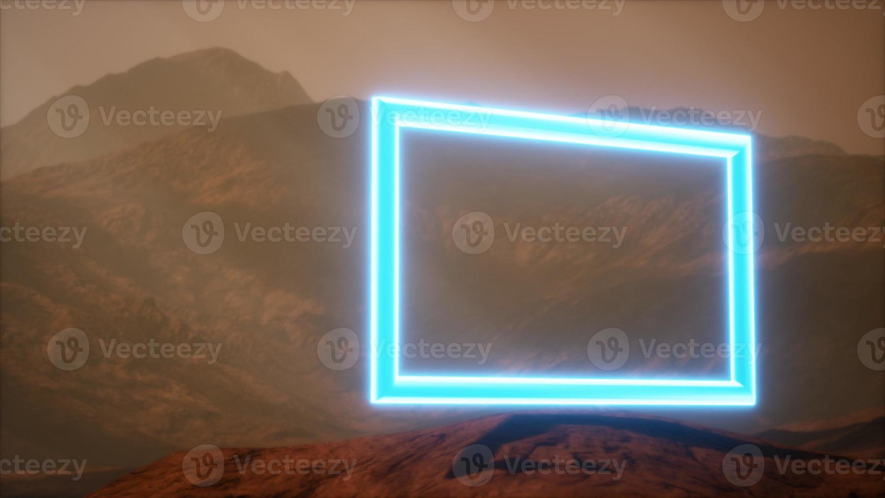 Neon Portal on Mars Planet Surface With Dust Blowing photo